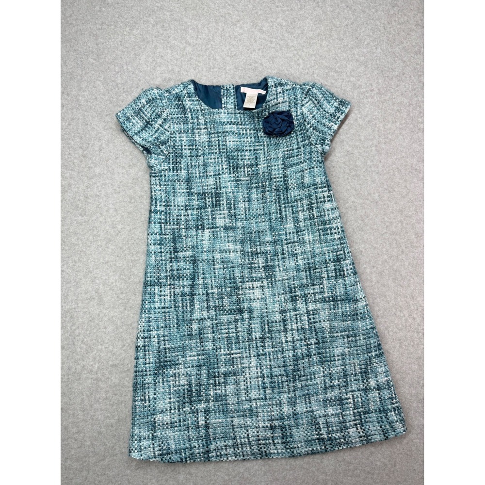 Kids Blue Tweed Dress with Flower Accent Size 7